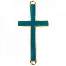 Metal connector charm Cross 46x23mm Gold - Dark blue-green